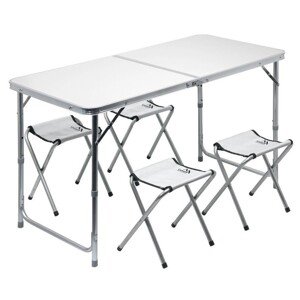 Stôl kempingový DOUBLE teleskopický šedý + 4 stoličky